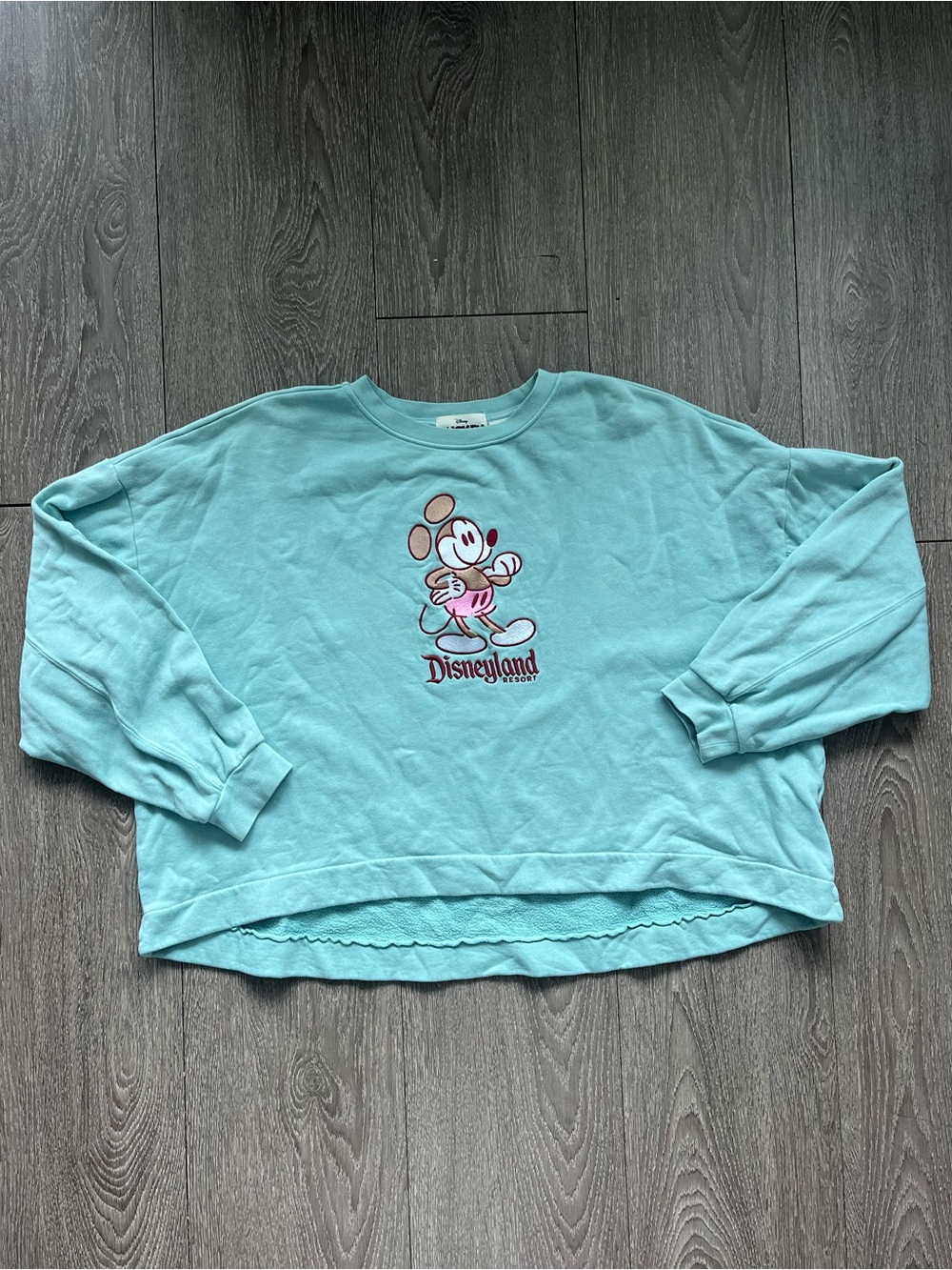 Disneyland Teal Boxy Drop-Back Mickey Crewneck Sweatshirt